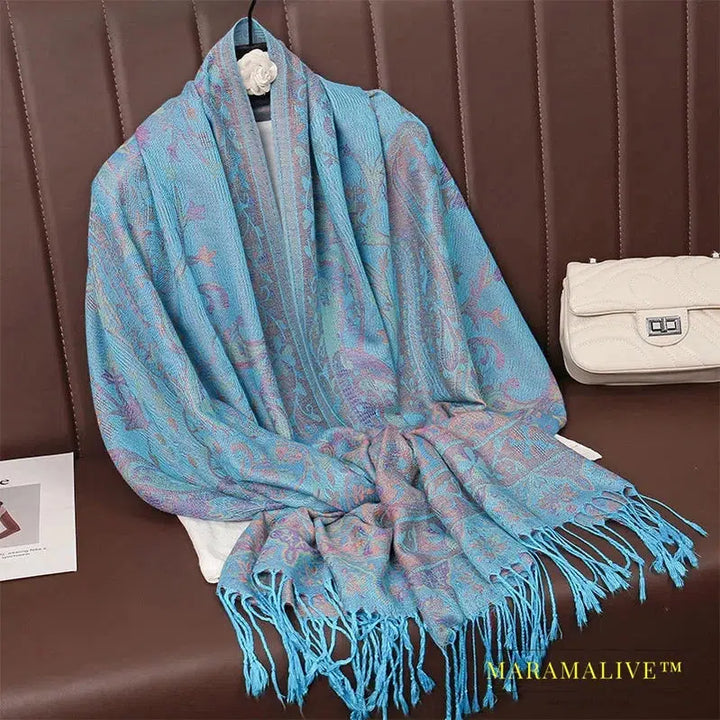 Tassel Blanket Design Thick Pashmina New Winter Warm Shawl Wrap Cashmere Scarf Women Neckerchief Poncho Stoles 2024