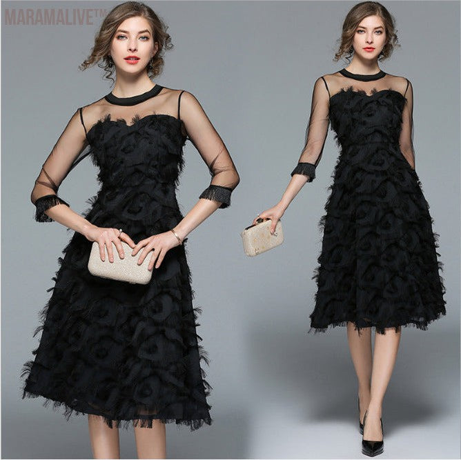 Tassel Feather Dress Mesh Princess Petticoat Elegant Lady