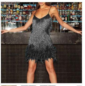 Tassel Sequins Feather Stitching Dress