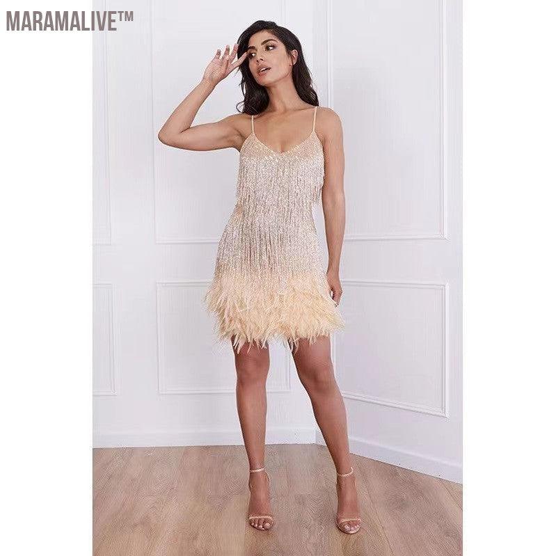 Tassel Sequins Feather Stitching Dress