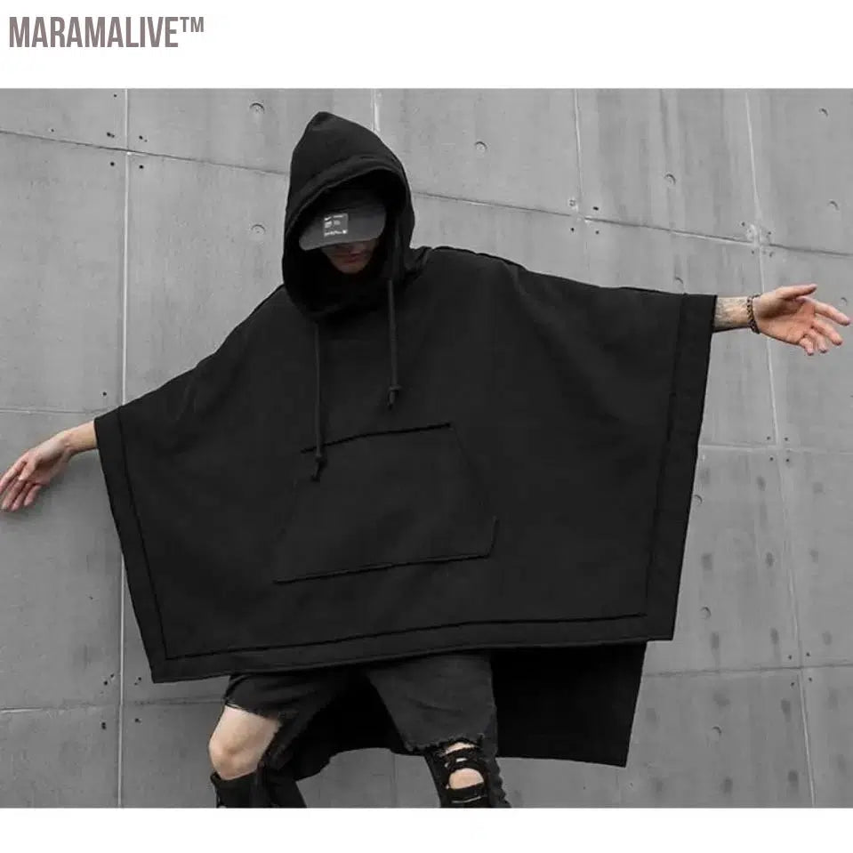 Techwear Black Oversized Hoodies Sweatshirt Baggy Trench Coat Anorak Men Goth Punk Japanese Streetwear Hip Hop Gothic