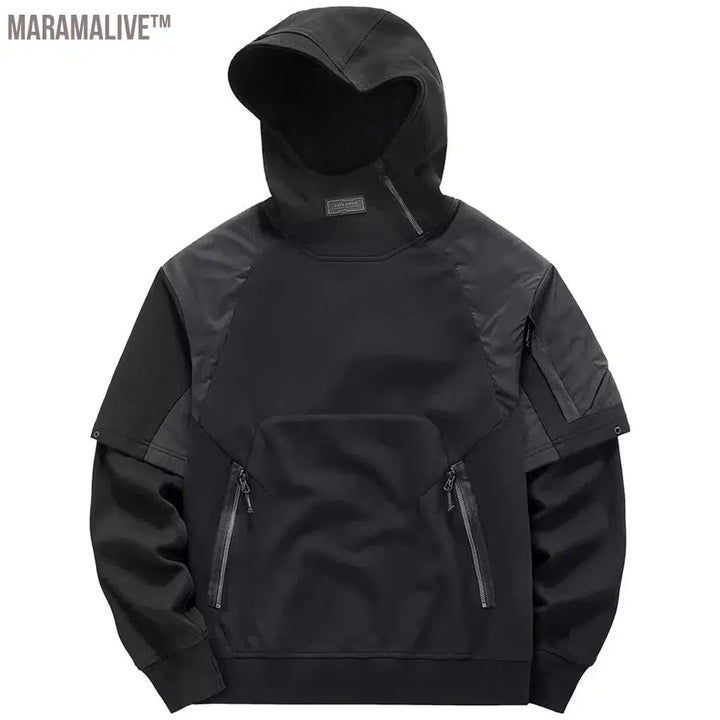 Techwear Cargo Hoodie Windproof High Neck Streetwear Function Hoodies Pullover Sweatshirt Black Fashion Men Y2K Hip Hop Hoodie