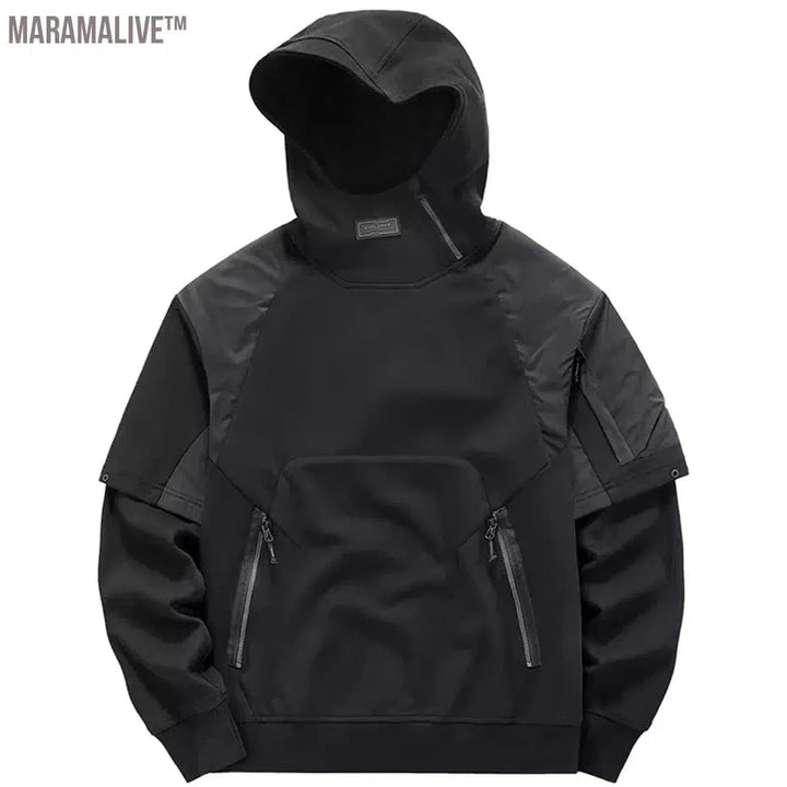 Techwear Cargo Hoodie Windproof High Neck Streetwear Function Hoodies Pullover Sweatshirt Black Fashion Men Y2K Hip Hop Hoodie