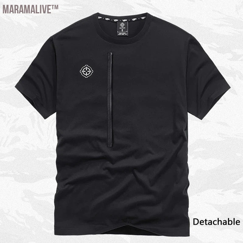 Techwear Cargo T-shirt Men Summer Short Sleeve Tshirt Harajuku Black T Shirts Tactical Function Tops Tees Male Detachable Design