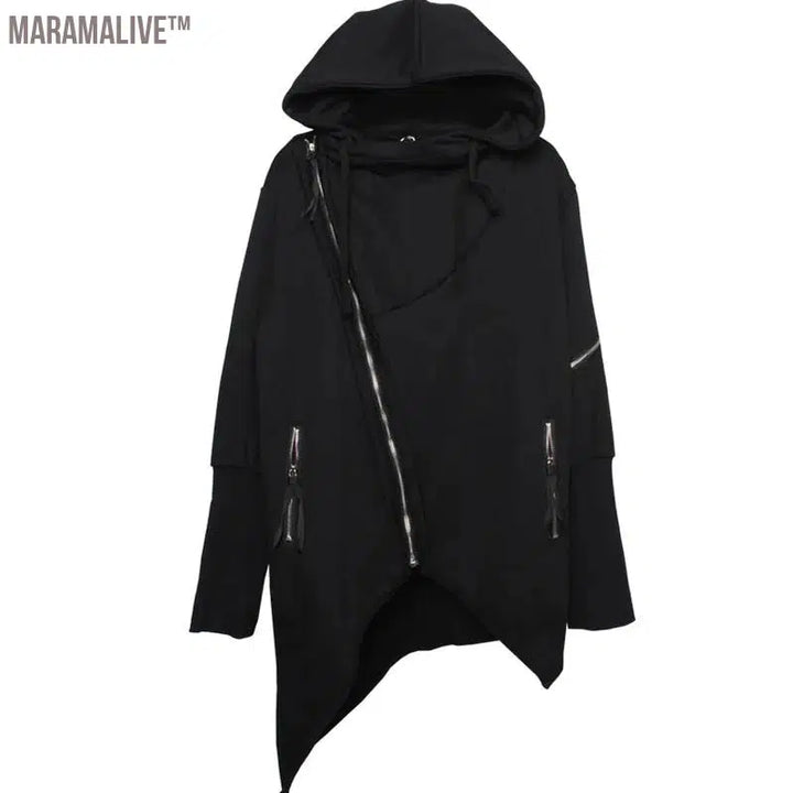 Techwear Harajuku Hoodies Men New Zipper Design Irregular Hem Coat Hip Hop Streetwear Sweatshirts