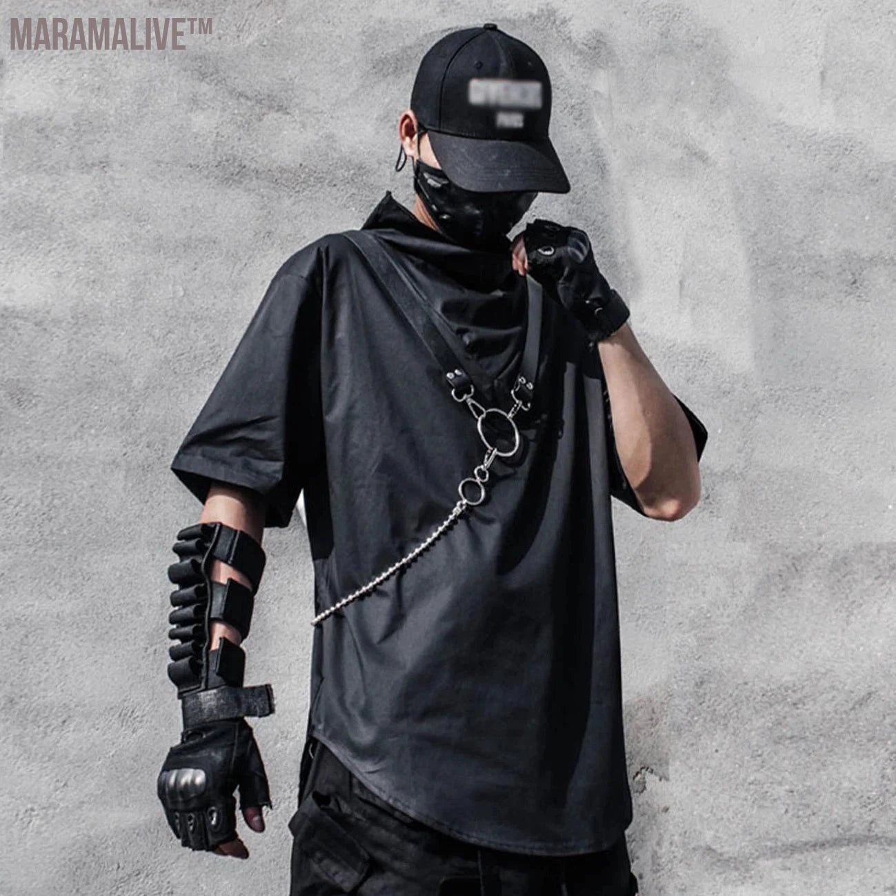 Techwear Hip Hop T-Shirt Men Tactical Function Summer Harajuku Tshirt Cotton Loose Short Sleeve Shirts Streetwear