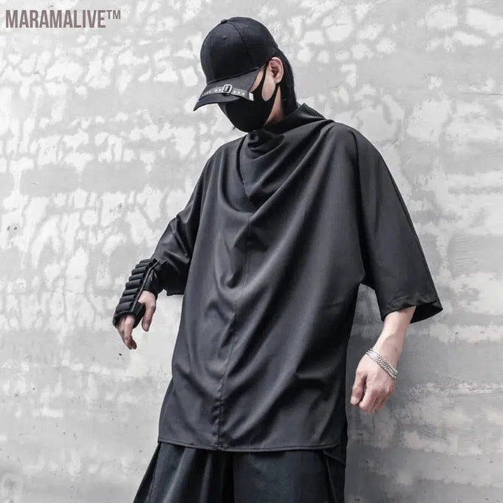 Techwear Hip Hop Turtleneck T-Shirt Men Tactical Function Summer Harajuku Tshirt Cotton Loose Short Sleeve Shirts Streetwear