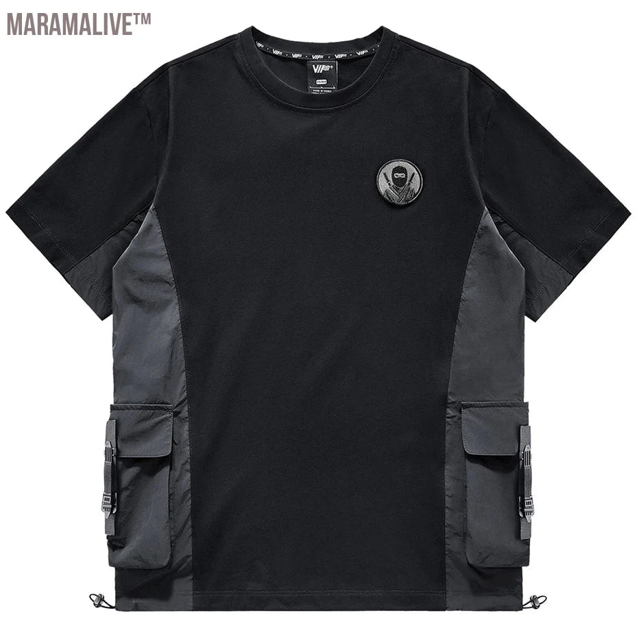 Techwear T Shirt for Men Side Pocket Tooling Tshirts Hip Hop Streetwear Hip Hop T-shirt Summer Harajuku Cotton Top Tee