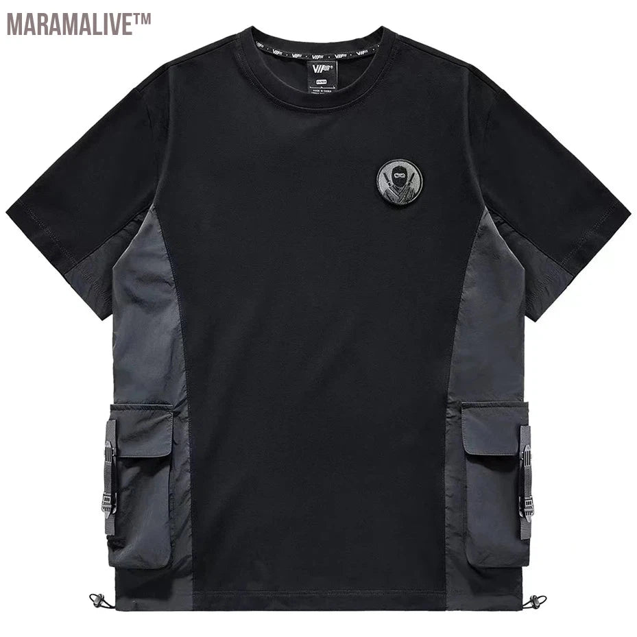 Techwear T Shirt for Men Side Pocket Tooling Tshirts Hip Hop Streetwear Hip Hop T-shirt Summer Harajuku Cotton Top Tee