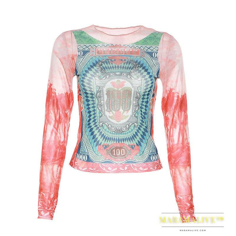 Temperament Commute Fashion Printed Street Shot Slim Fit Breathable Long Sleeves