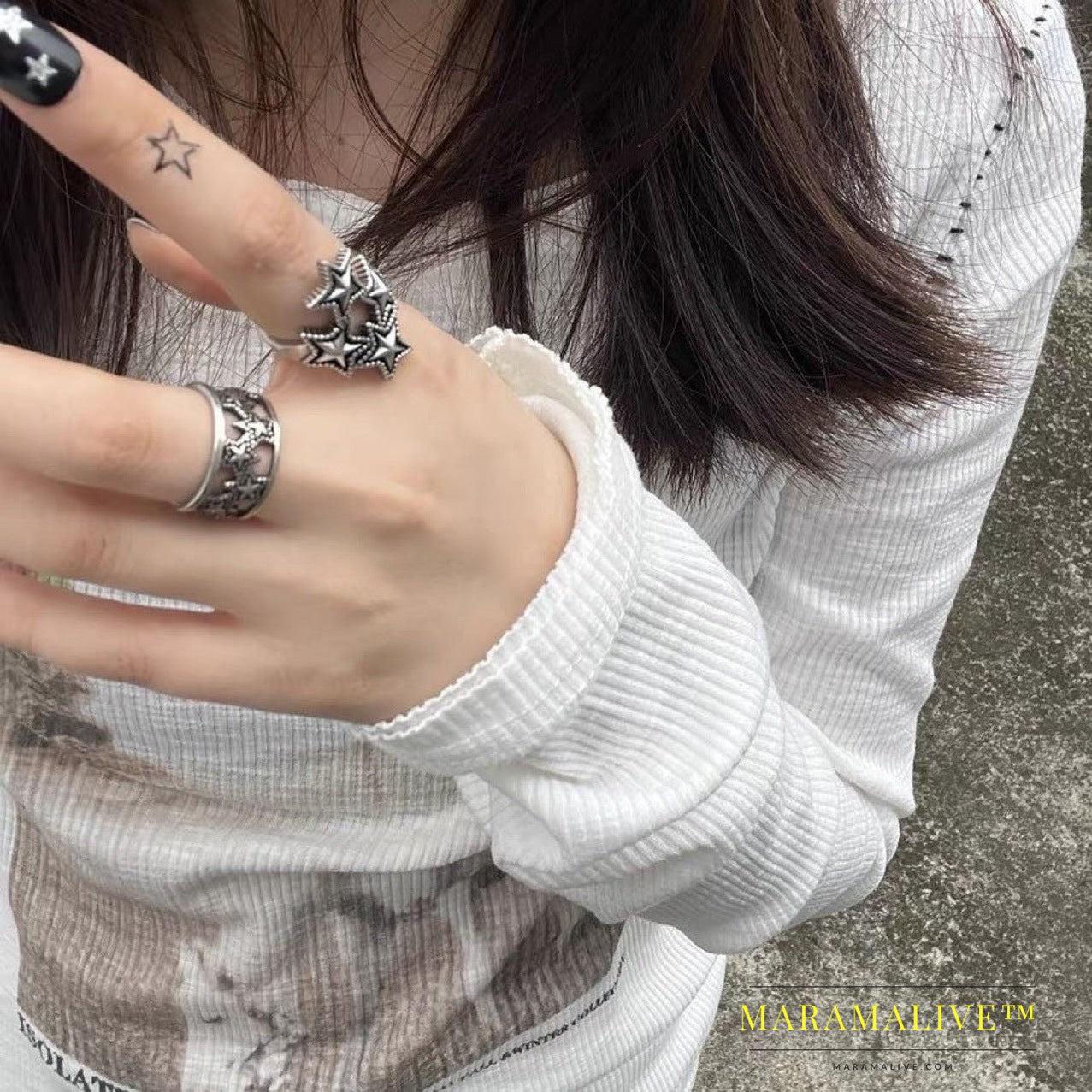 Texture Dark Punk Retro Vintage Vintage Small Star Adjustable Ring