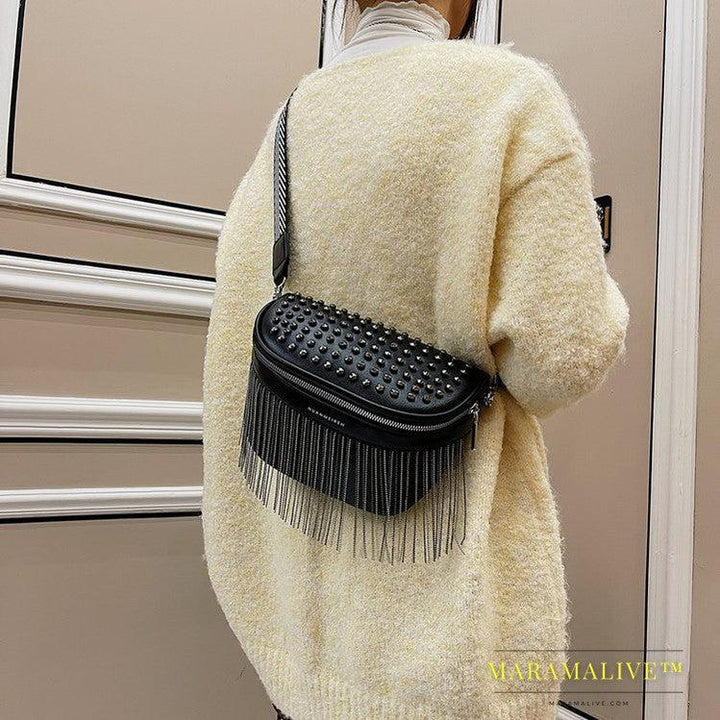 Textured Studded Fringe Women's Chest Bag