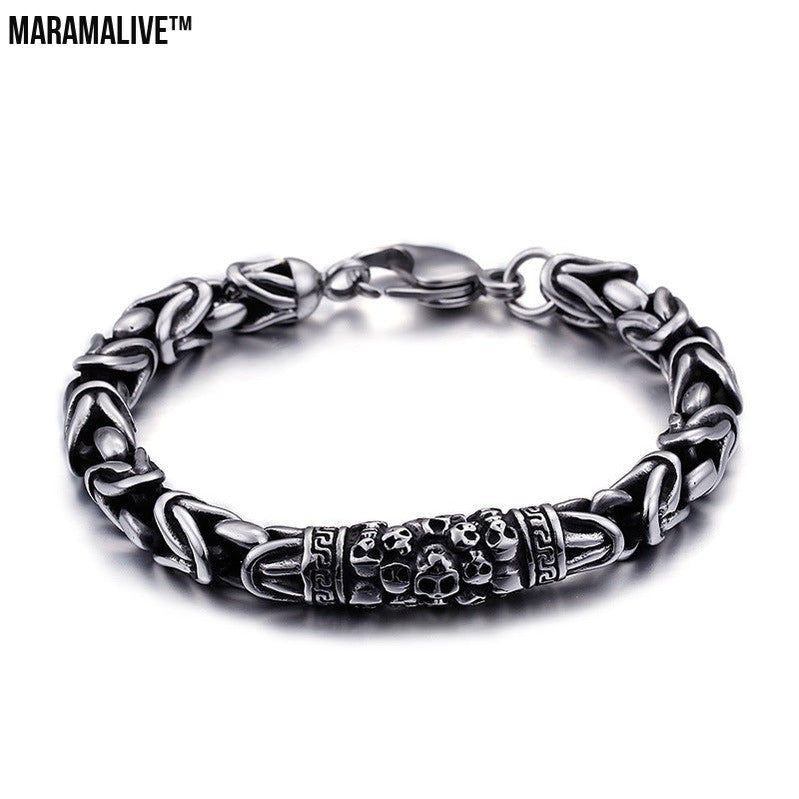 ﻿The Bone Collector - A Gothic Bracelet-Mens Cool Gothic Style Skeleton Punk Metal Braided Chain Bracelet