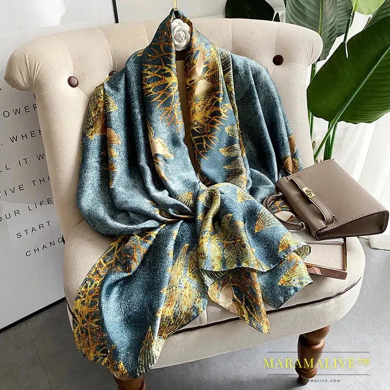 The Four Seasons 180*90CM Scarves Fashion Design Satin Finish Shawl Women Popular Print Warm Luxury Brand Lrage Silk Scarf