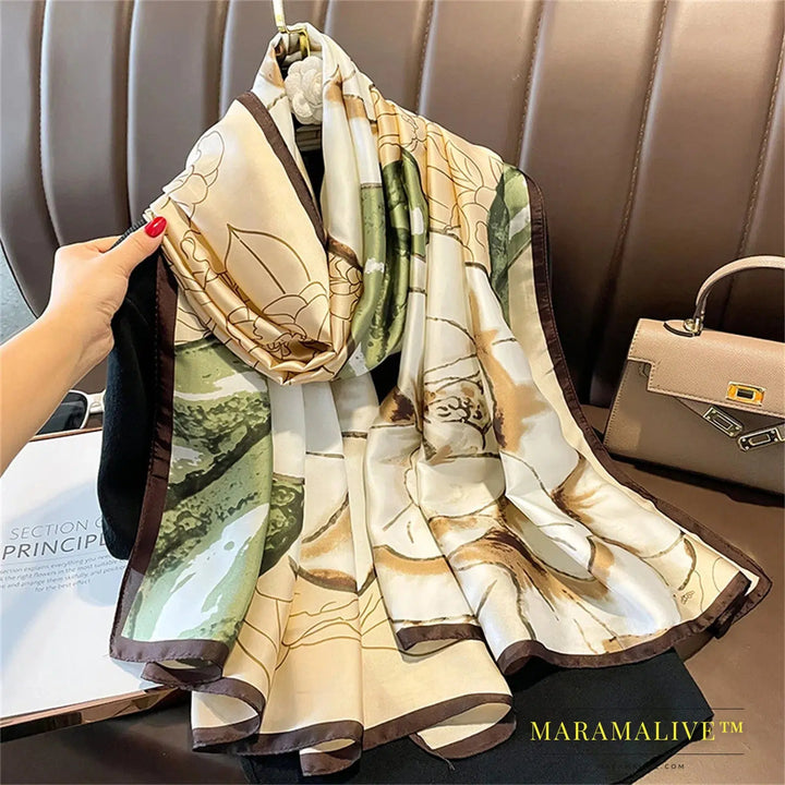 The Four Seasons 180*90CM Scarves Fashion Design Satin Finish Shawl Women Popular Print Warm Luxury Brand Lrage Silk Scarf