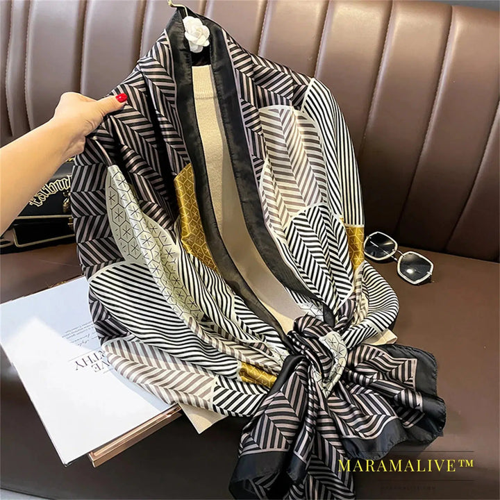 The Four Seasons 180*90CM Scarves Fashion Design Satin Finish Shawl Women Popular Print Warm Luxury Brand Lrage Silk Scarf