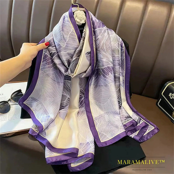 The Four Seasons 180*90CM Scarves Fashion Design Satin Finish Shawl Women Popular Print Warm Luxury Brand Lrage Silk Scarf