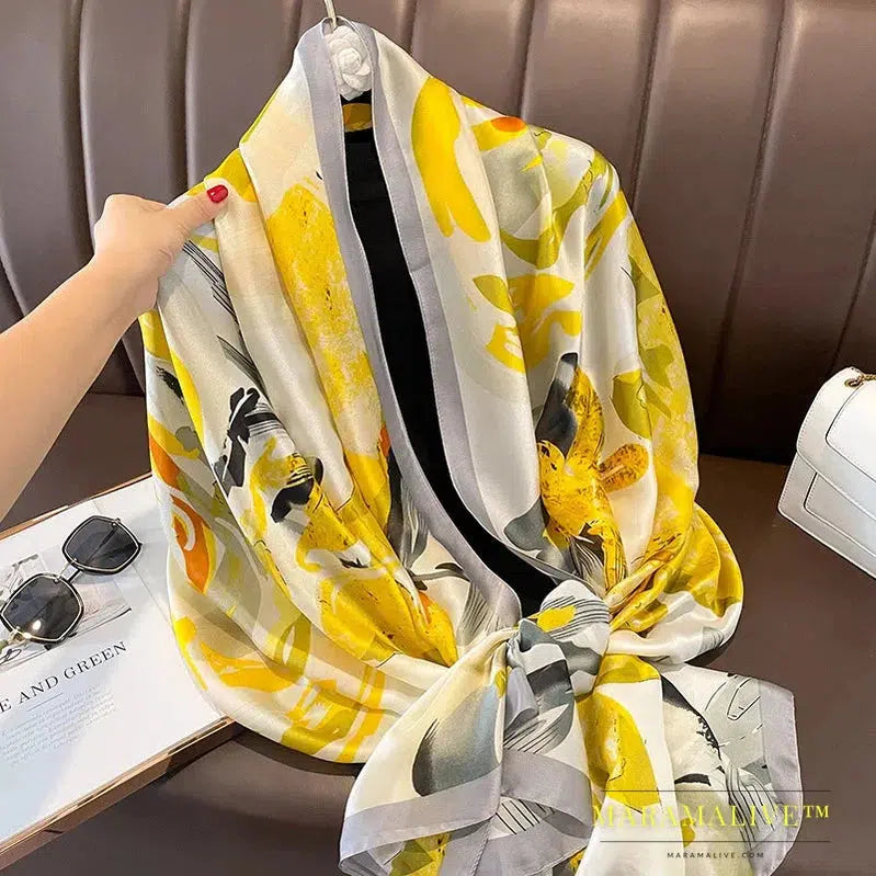 The Four Seasons 180*90CM Scarves Fashion Design Satin Finish Shawl Women Popular Print Warm Luxury Brand Lrage Silk Scarf