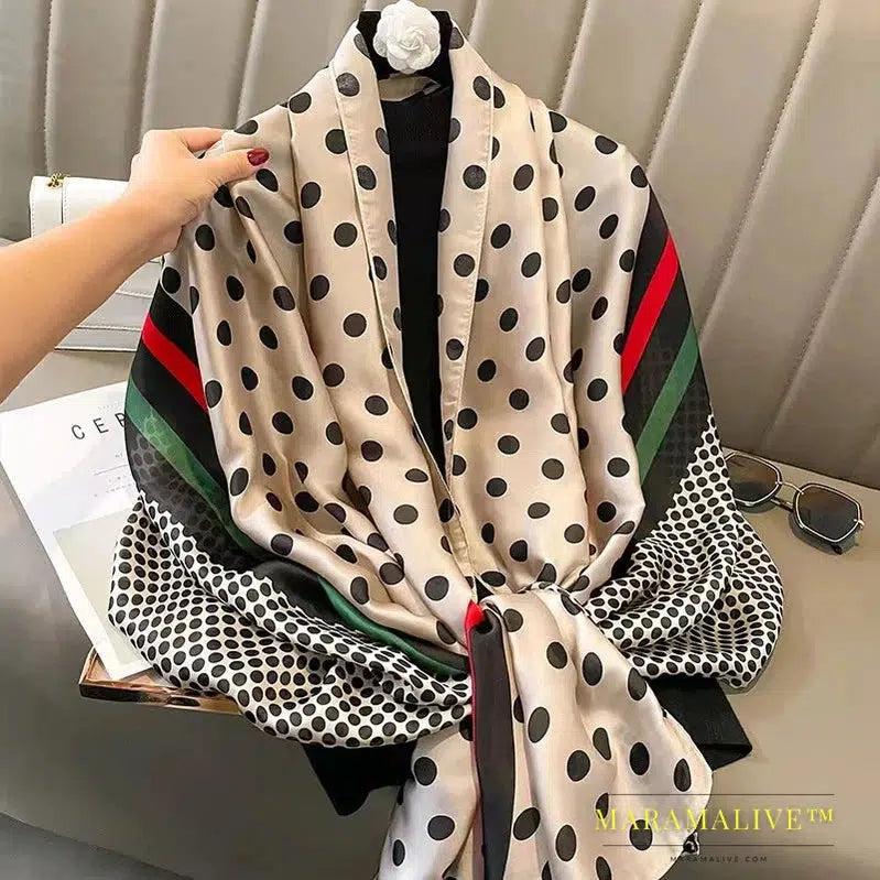 The Four Seasons 180*90CM Scarves Fashion Design Satin Finish Shawl Women Popular Print Warm Luxury Brand Lrage Silk Scarf