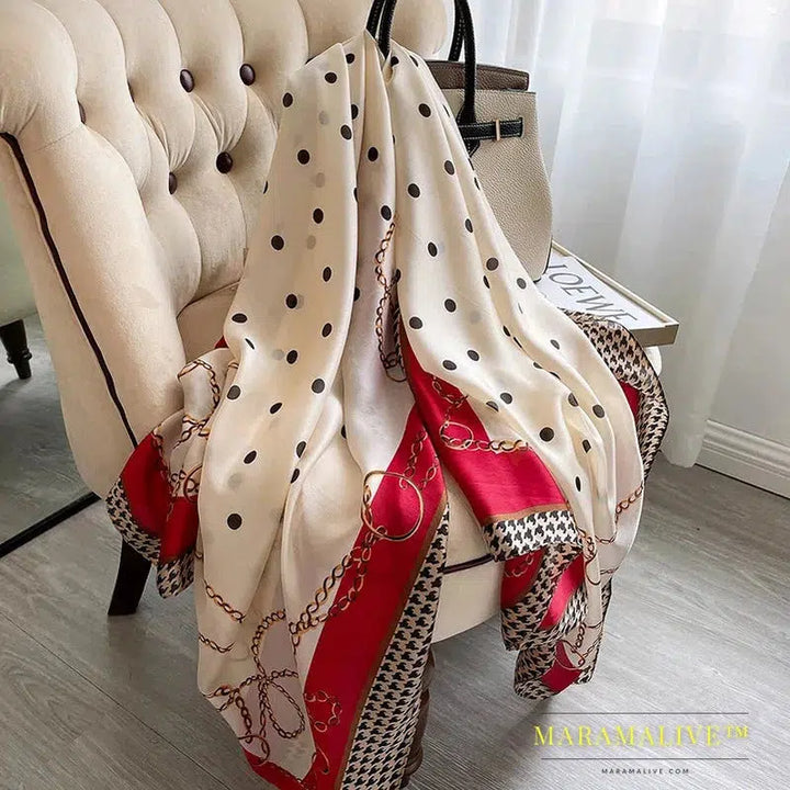 The Four Seasons 180*90CM Scarves Fashion Design Satin Finish Shawl Women Popular Print Warm Luxury Brand Lrage Silk Scarf