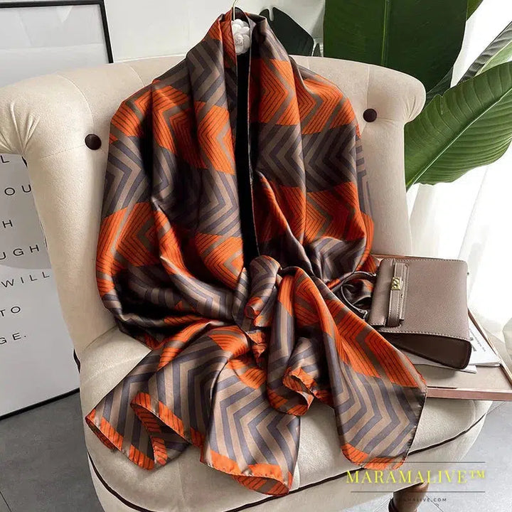 The Four Seasons 180*90CM Scarves Fashion Design Satin Finish Shawl Women Popular Print Warm Luxury Brand Lrage Silk Scarf