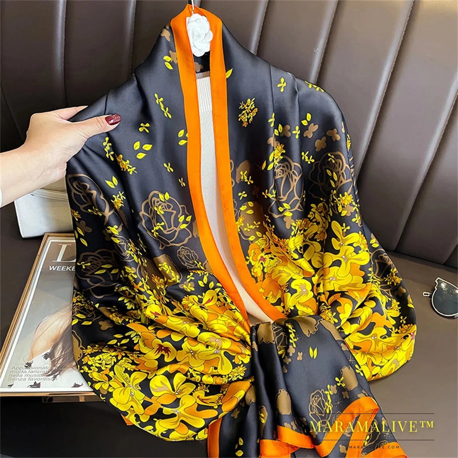 The Four Seasons 180*90CM Scarves Fashion Design Satin Finish Shawl Women Popular Print Warm Luxury Brand Lrage Silk Scarf