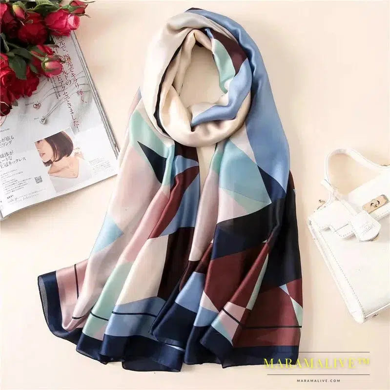 The Four Seasons 180*90CM Scarves Fashion Design Satin Finish Shawl Women Popular Print Warm Luxury Brand Lrage Silk Scarf