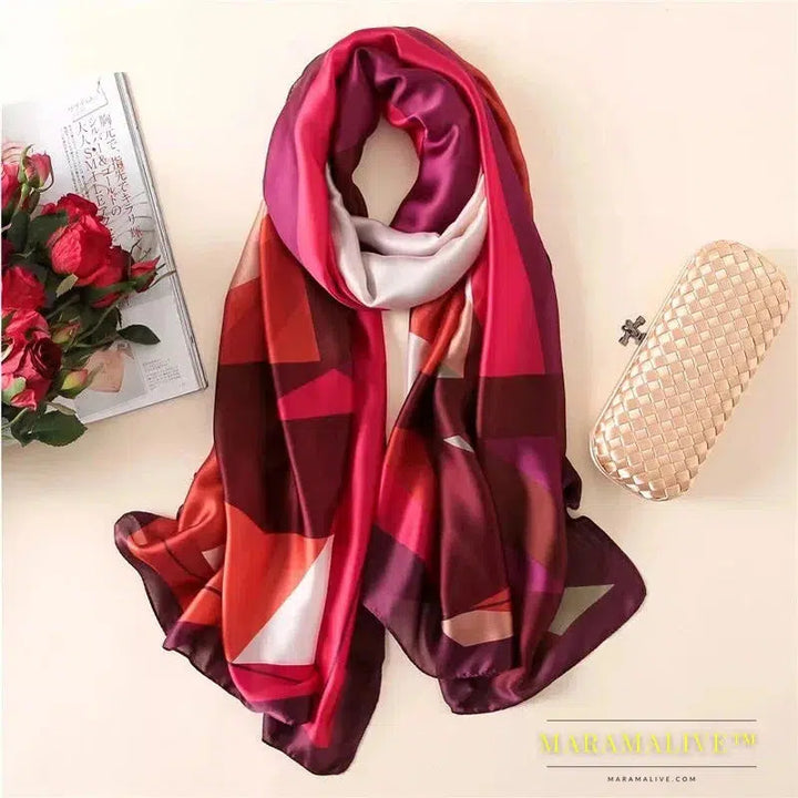 The Four Seasons 180*90CM Scarves Fashion Design Satin Finish Shawl Women Popular Print Warm Luxury Brand Lrage Silk Scarf