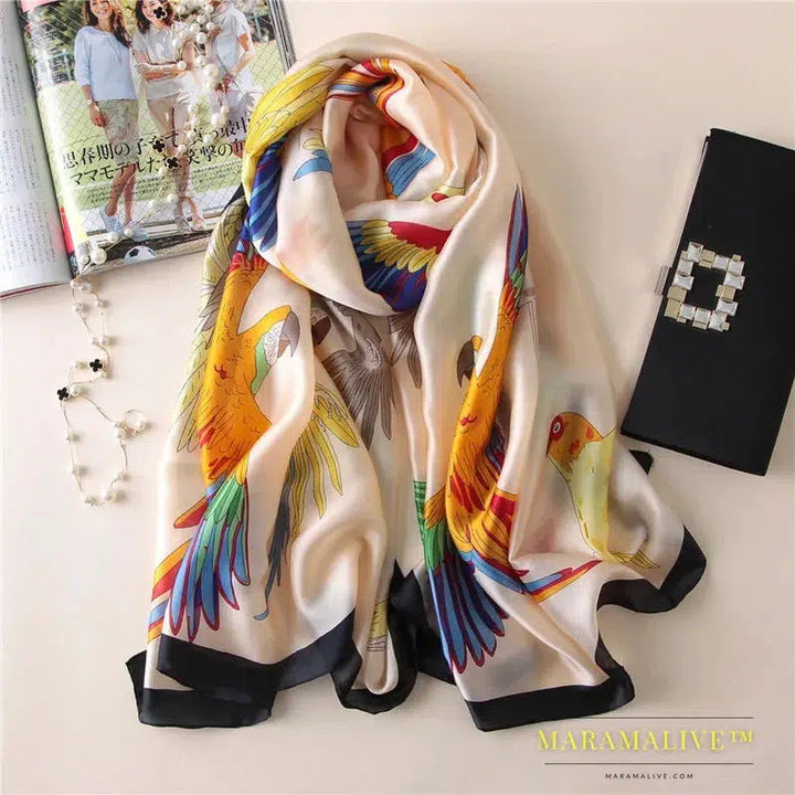 The Four Seasons 180*90CM Scarves Fashion Design Satin Finish Shawl Women Popular Print Warm Luxury Brand Lrage Silk Scarf