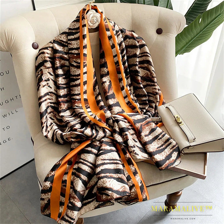 The Four Seasons 180*90CM Scarves Fashion Design Satin Finish Shawl Women Popular Print Warm Luxury Brand Lrage Silk Scarf