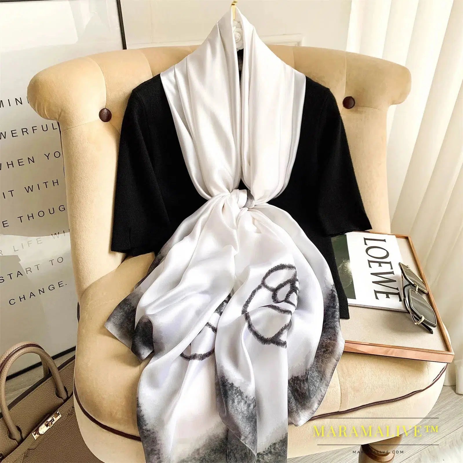 The Four Seasons 180*90CM Scarves Fashion Design Satin Finish Shawl Women Popular Print Warm Luxury Brand Lrage Silk Scarf