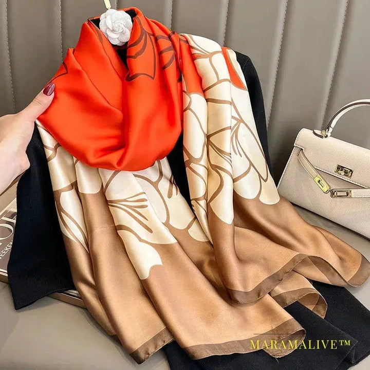 The Four Seasons 180*90CM Scarves Fashion Design Satin Finish Shawl Women Popular Print Warm Luxury Brand Lrage Silk Scarf