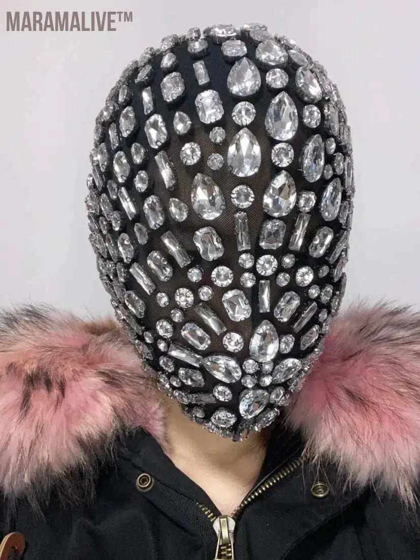 Thorn Diamond Rivet Punk Full Face Mask Night Club Dance Cosplay Halloween Masks Fashion Rhinestone Mask Hood Helmet