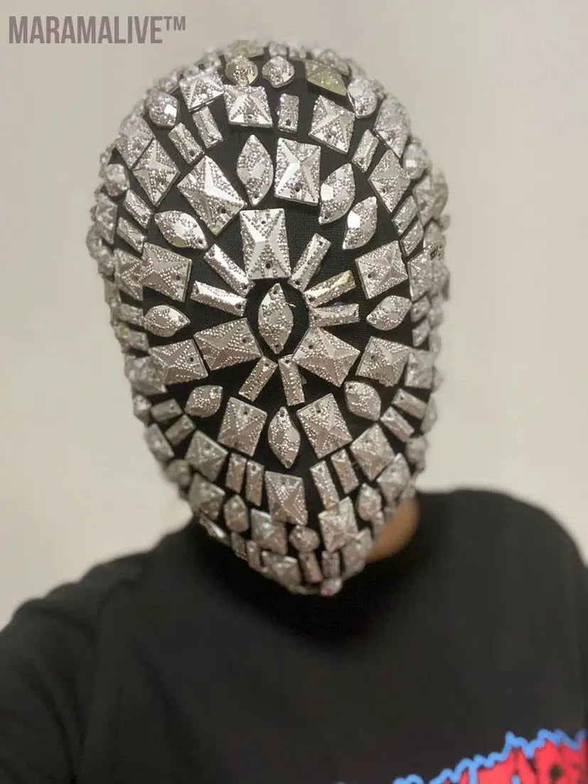 Thorn Diamond Rivet Punk Full Face Mask Night Club Dance Cosplay Halloween Masks Fashion Rhinestone Mask Hood Helmet