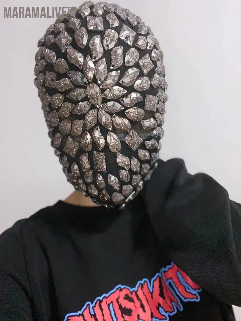 Thorn Diamond Rivet Punk Full Face Mask Night Club Dance Cosplay Halloween Masks Fashion Rhinestone Mask Hood Helmet