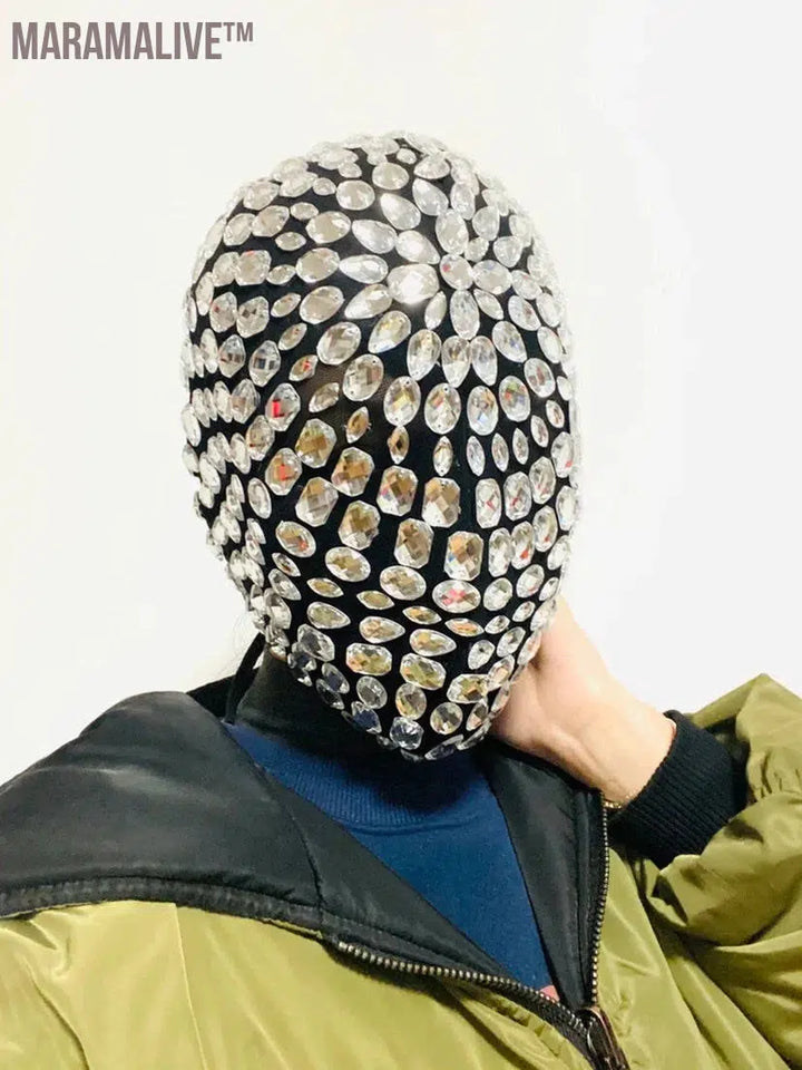 Thorn Diamond Rivet Punk Full Face Mask Night Club Dance Cosplay Halloween Masks Fashion Rhinestone Mask Hood Helmet