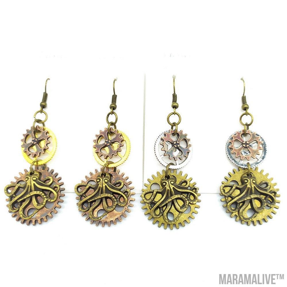 Three-color Gear Octopus Steampunk Earrings