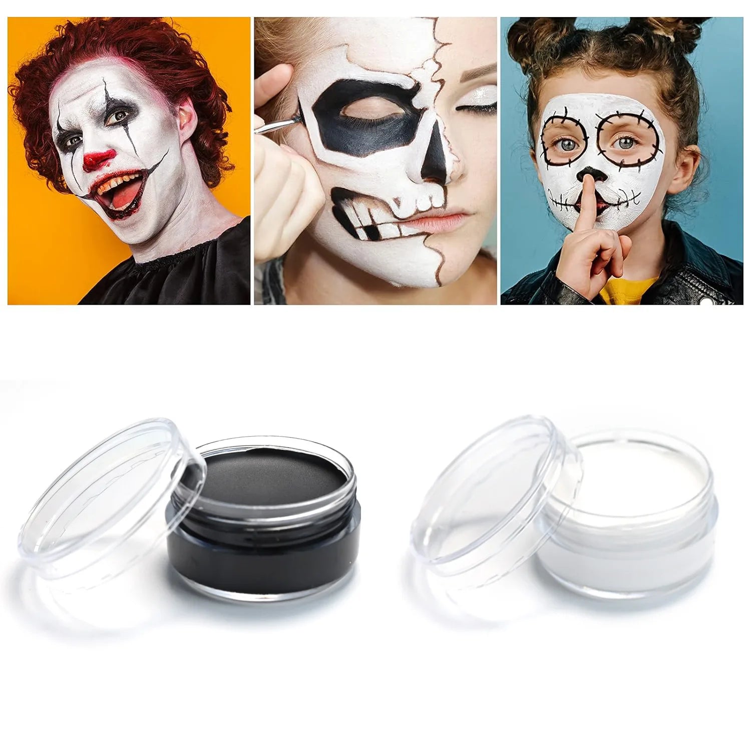 Thrilling Trio of Clown Vampire Skeleton Face & Body Paint Set - Unleash the Dark, Mysterious Halloween Fun