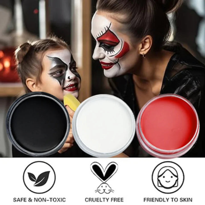 Thrilling Trio of Clown Vampire Skeleton Face & Body Paint Set - Unleash the Dark, Mysterious Halloween Fun