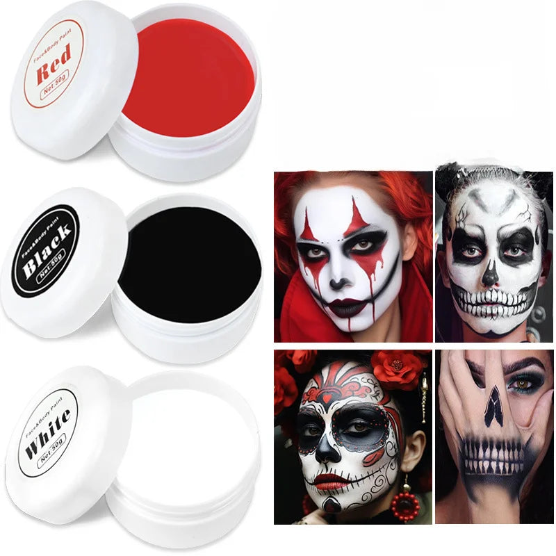 Thrilling Trio of Clown Vampire Skeleton Face & Body Paint Set - Unleash the Dark, Mysterious Halloween Fun