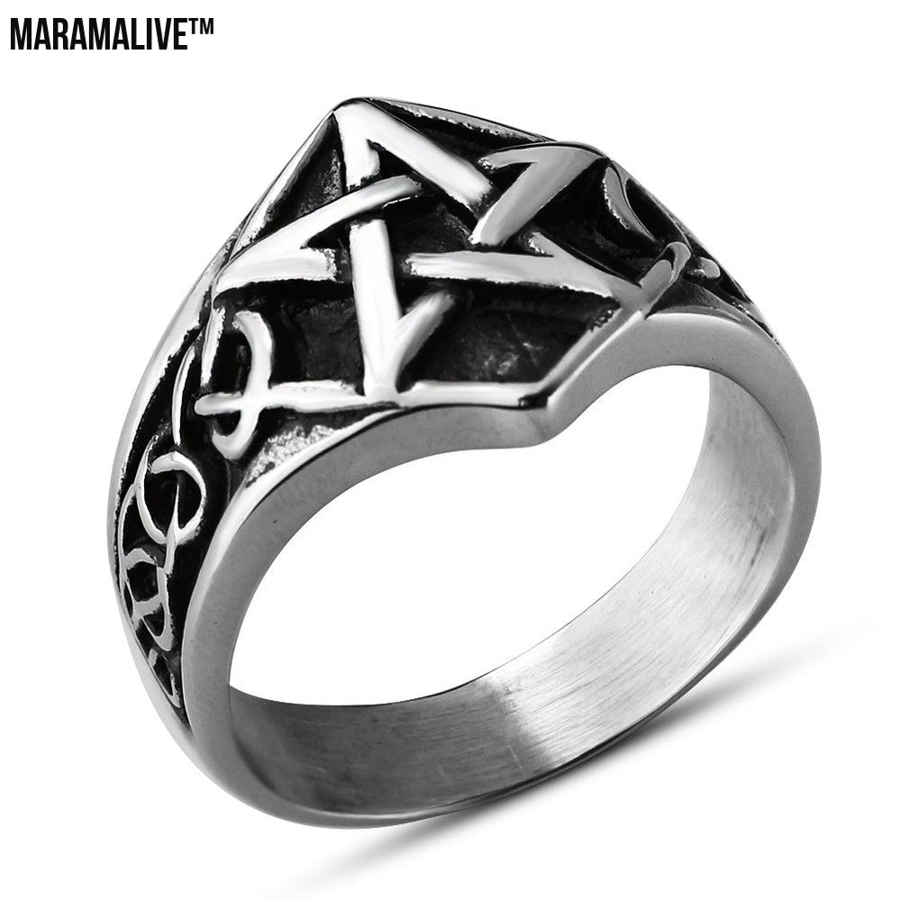 Titanium Steel Five-pointed Star Viking Ring