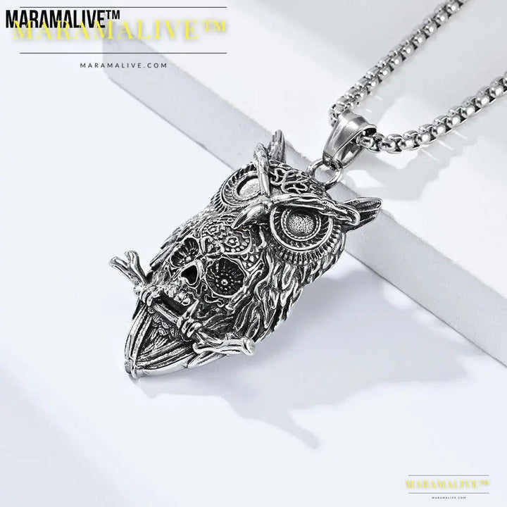 Titanium Steel Owl Pendant | Death Skull Necklace