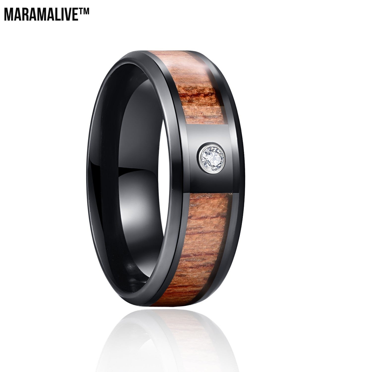 Titanium Steel Ring Acacia Ebony Teak