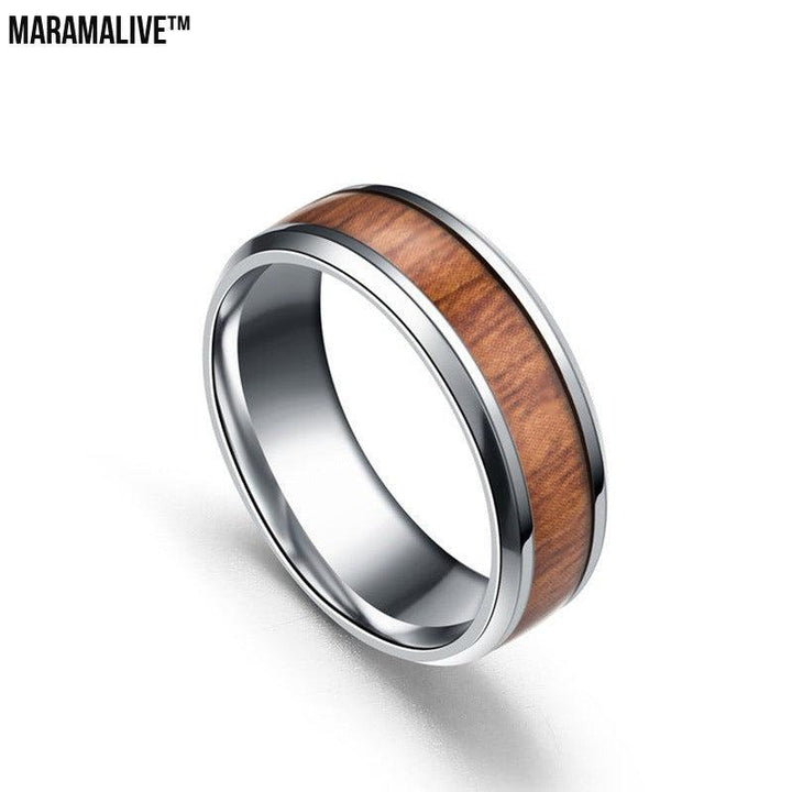 Titanium Steel Ring Acacia Ebony Teak