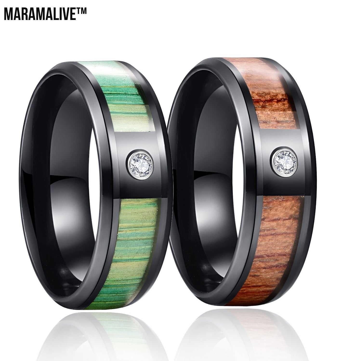 Titanium Steel Ring Acacia Ebony Teak