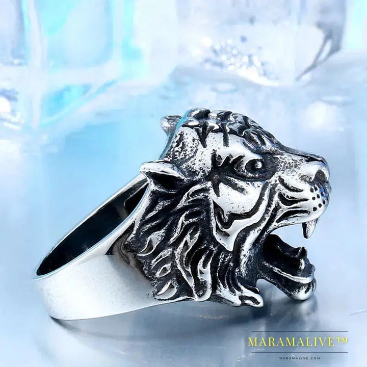 Titanium Tiger Head Ring Men Personality Unique Men's Animal Amulet Jewelry good detailing