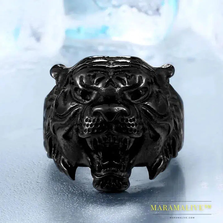 Titanium Tiger Head Ring Men Personality Unique Men's Animal Amulet Jewelry good detailing