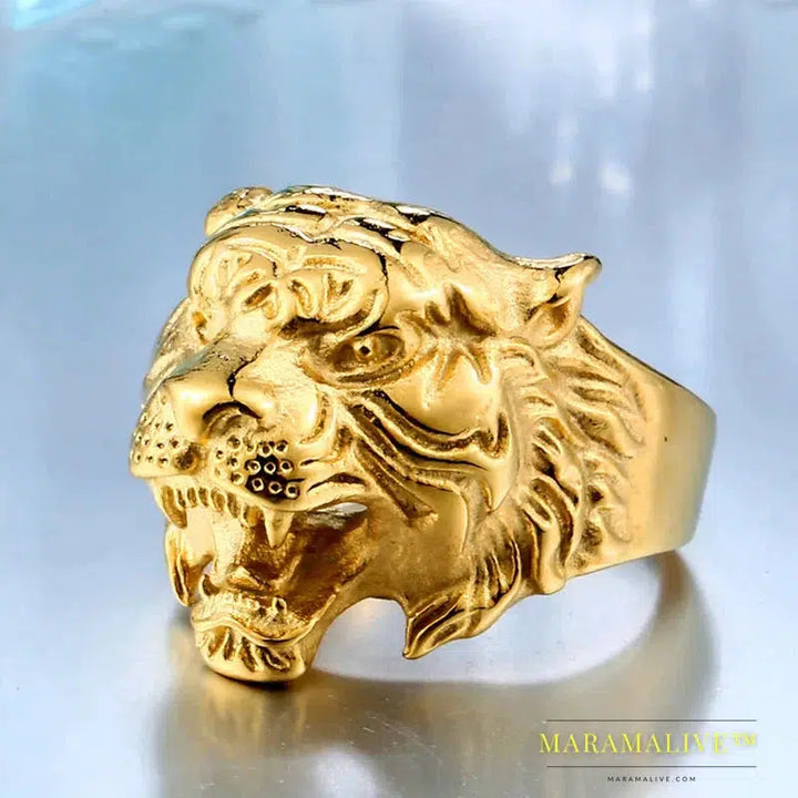 Titanium Tiger Head Ring Men Personality Unique Men's Animal Amulet Jewelry good detailing