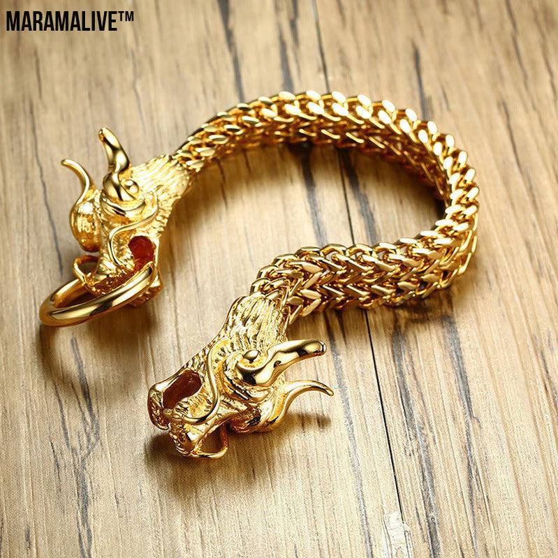 Titanium steel men's golden dragon head bracelet