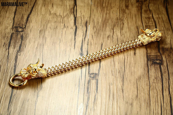 Titanium steel men's golden dragon head bracelet